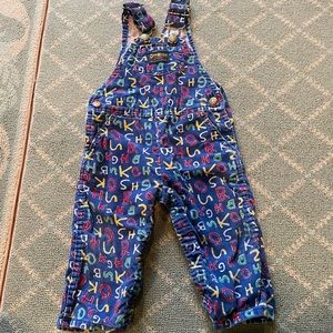 Vintage Oshkosh cotton overalls size 24 months with alphabet letters design